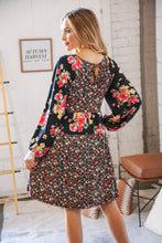 Load image into Gallery viewer, Black Floral Color Block Tiered Back Keyhole Dress
