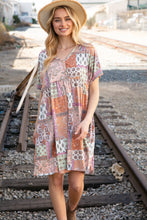 Load image into Gallery viewer, Sage &amp; Taupe Button Dolman Sleeve Boho Pocketed Dress
