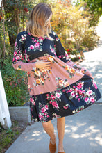 Load image into Gallery viewer, Floral Print Tiered Color Block Dress
