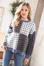 Load image into Gallery viewer, Blue &amp; White Holiday Pattern Ribbed Knit Sweater
