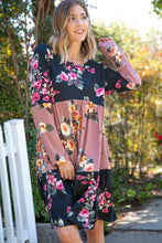 Load image into Gallery viewer, Floral Print Tiered Color Block Dress
