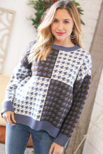 Load image into Gallery viewer, Blue &amp; White Holiday Pattern Ribbed Knit Sweater
