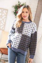 Load image into Gallery viewer, Blue &amp; White Holiday Pattern Ribbed Knit Sweater
