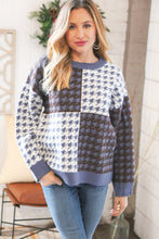 Load image into Gallery viewer, Blue &amp; White Holiday Pattern Ribbed Knit Sweater
