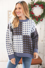 Load image into Gallery viewer, Blue &amp; White Holiday Pattern Ribbed Knit Sweater
