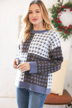 Load image into Gallery viewer, Blue &amp; White Holiday Pattern Ribbed Knit Sweater

