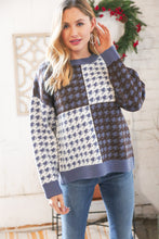 Load image into Gallery viewer, Blue &amp; White Holiday Pattern Ribbed Knit Sweater
