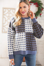 Load image into Gallery viewer, Blue &amp; White Holiday Pattern Ribbed Knit Sweater
