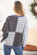 Load image into Gallery viewer, Blue &amp; White Holiday Pattern Ribbed Knit Sweater
