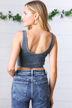 Load image into Gallery viewer, Ash Grey Washed Rib Crop Notched Tank
