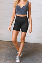 Load image into Gallery viewer, Black Brushed Wide Waistband Yoga/Biker Shorts
