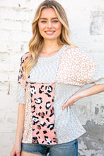 Load image into Gallery viewer, Linen Rib Leopard Stripe Color Block Outseam Top
