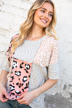 Load image into Gallery viewer, Linen Rib Leopard Stripe Color Block Outseam Top
