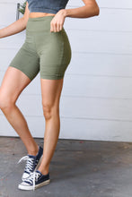 Load image into Gallery viewer, Olive Brushed Wide Waistband Yoga/Biker Shorts
