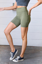 Load image into Gallery viewer, Olive Brushed Wide Waistband Yoga/Biker Shorts
