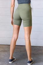 Load image into Gallery viewer, Olive Brushed Wide Waistband Yoga/Biker Shorts
