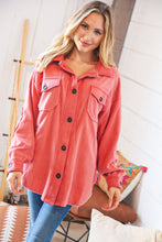 Load image into Gallery viewer, Ash Rose Fleece Flap Button Elbow Patch Pocketed Shacket
