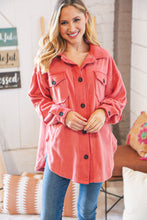 Load image into Gallery viewer, Ash Rose Fleece Flap Button Elbow Patch Pocketed Shacket
