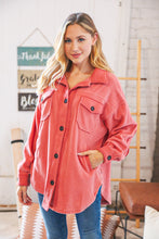 Load image into Gallery viewer, Ash Rose Fleece Flap Button Elbow Patch Pocketed Shacket
