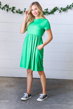 Load image into Gallery viewer, Solid Green Fit &amp; Flare Midi Pocketed Dress
