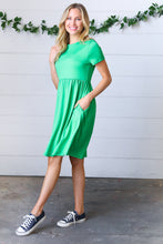 Load image into Gallery viewer, Solid Green Fit &amp; Flare Midi Pocketed Dress
