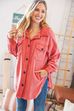 Load image into Gallery viewer, Ash Rose Fleece Flap Button Elbow Patch Pocketed Shacket
