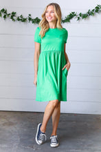 Load image into Gallery viewer, Solid Green Fit &amp; Flare Midi Pocketed Dress
