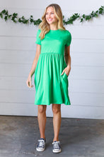 Load image into Gallery viewer, Solid Green Fit &amp; Flare Midi Pocketed Dress
