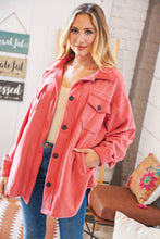 Load image into Gallery viewer, Ash Rose Fleece Flap Button Elbow Patch Pocketed Shacket
