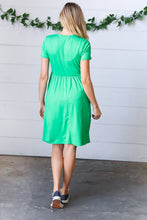 Load image into Gallery viewer, Solid Green Fit &amp; Flare Midi Pocketed Dress
