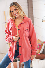 Load image into Gallery viewer, Ash Rose Fleece Flap Button Elbow Patch Pocketed Shacket
