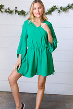 Load image into Gallery viewer, Kelly Green Surplice Flared Shorts Romper
