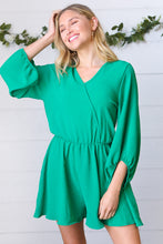 Load image into Gallery viewer, Kelly Green Surplice Flared Shorts Romper
