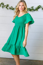 Load image into Gallery viewer, Shamrock Green Smock Fit &amp; Flare Flutter Sleeve Dress
