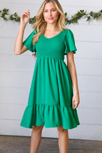 Load image into Gallery viewer, Shamrock Green Smock Fit &amp; Flare Flutter Sleeve Dress
