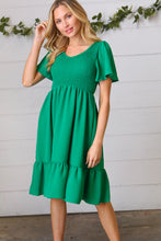 Load image into Gallery viewer, Shamrock Green Smock Fit &amp; Flare Flutter Sleeve Dress
