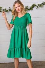 Load image into Gallery viewer, Shamrock Green Smock Fit &amp; Flare Flutter Sleeve Dress
