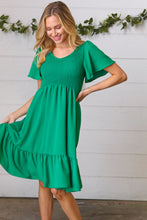 Load image into Gallery viewer, Shamrock Green Smock Fit &amp; Flare Flutter Sleeve Dress
