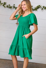 Load image into Gallery viewer, Shamrock Green Smock Fit &amp; Flare Flutter Sleeve Dress
