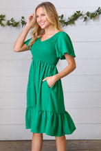 Load image into Gallery viewer, Shamrock Green Smock Fit &amp; Flare Flutter Sleeve Dress
