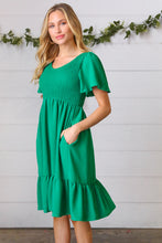 Load image into Gallery viewer, Shamrock Green Smock Fit &amp; Flare Flutter Sleeve Dress
