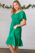 Load image into Gallery viewer, Shamrock Green Smock Fit &amp; Flare Flutter Sleeve Dress
