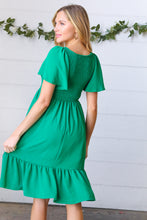 Load image into Gallery viewer, Shamrock Green Smock Fit &amp; Flare Flutter Sleeve Dress
