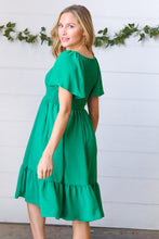 Load image into Gallery viewer, Shamrock Green Smock Fit &amp; Flare Flutter Sleeve Dress
