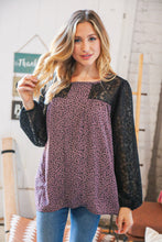 Load image into Gallery viewer, Eggplant Leopard &amp; Lace Bubble Sleeve Woven Top
