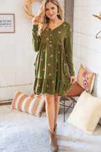 Load image into Gallery viewer, Olive Placard Yoke Ruffle Hem Pocketed Fit &amp; Flare Dress
