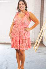 Load image into Gallery viewer, Coral Ditzy Floral Tie Knot Shoulder Tiered Dress
