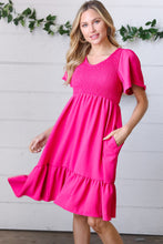 Load image into Gallery viewer, Fuchsia Smock Fit &amp; Flare Flutter Sleeve Dress
