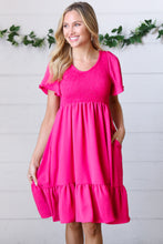 Load image into Gallery viewer, Fuchsia Smock Fit &amp; Flare Flutter Sleeve Dress
