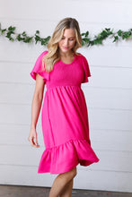 Load image into Gallery viewer, Fuchsia Smock Fit &amp; Flare Flutter Sleeve Dress
